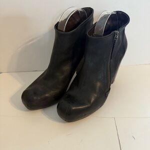 Coclico Lucille Booties Black Leather Wood Heel Hidden Platform Ankle Boots 39.5